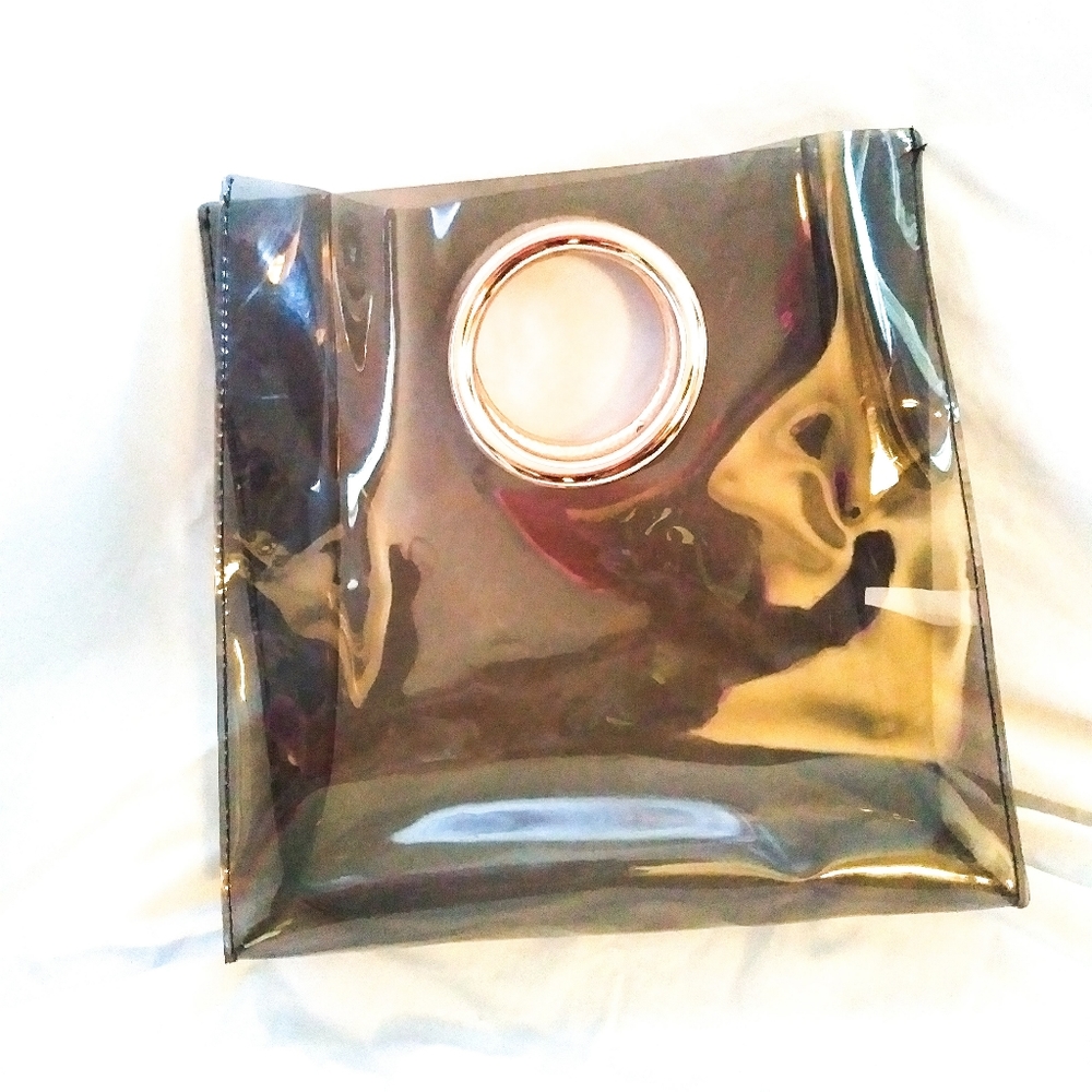 Clear handbag with gold clasps